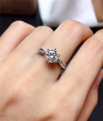 Moissanite Sterling Silver Ring with 18K White Gold Plating