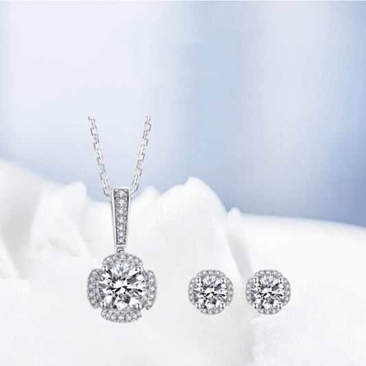 S925 Sterling Silver Inlaid Moissanite Earring & Necklace